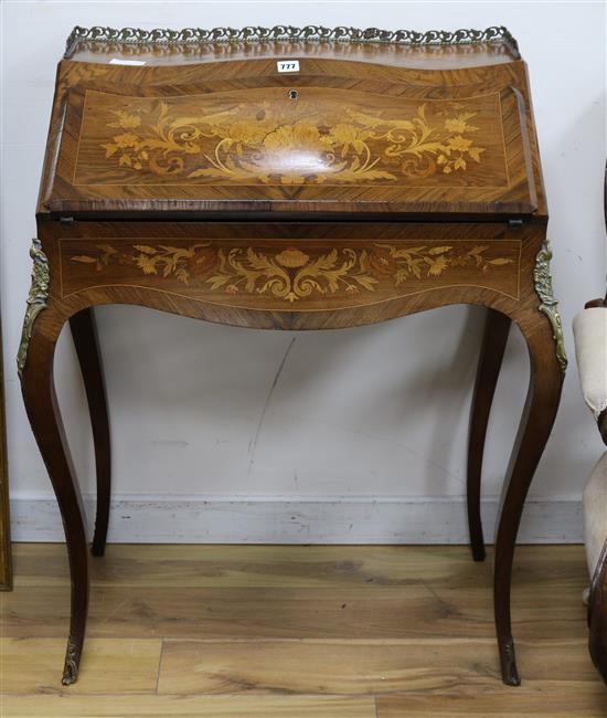 A French rosewood and marquetry bureau W.70cm.